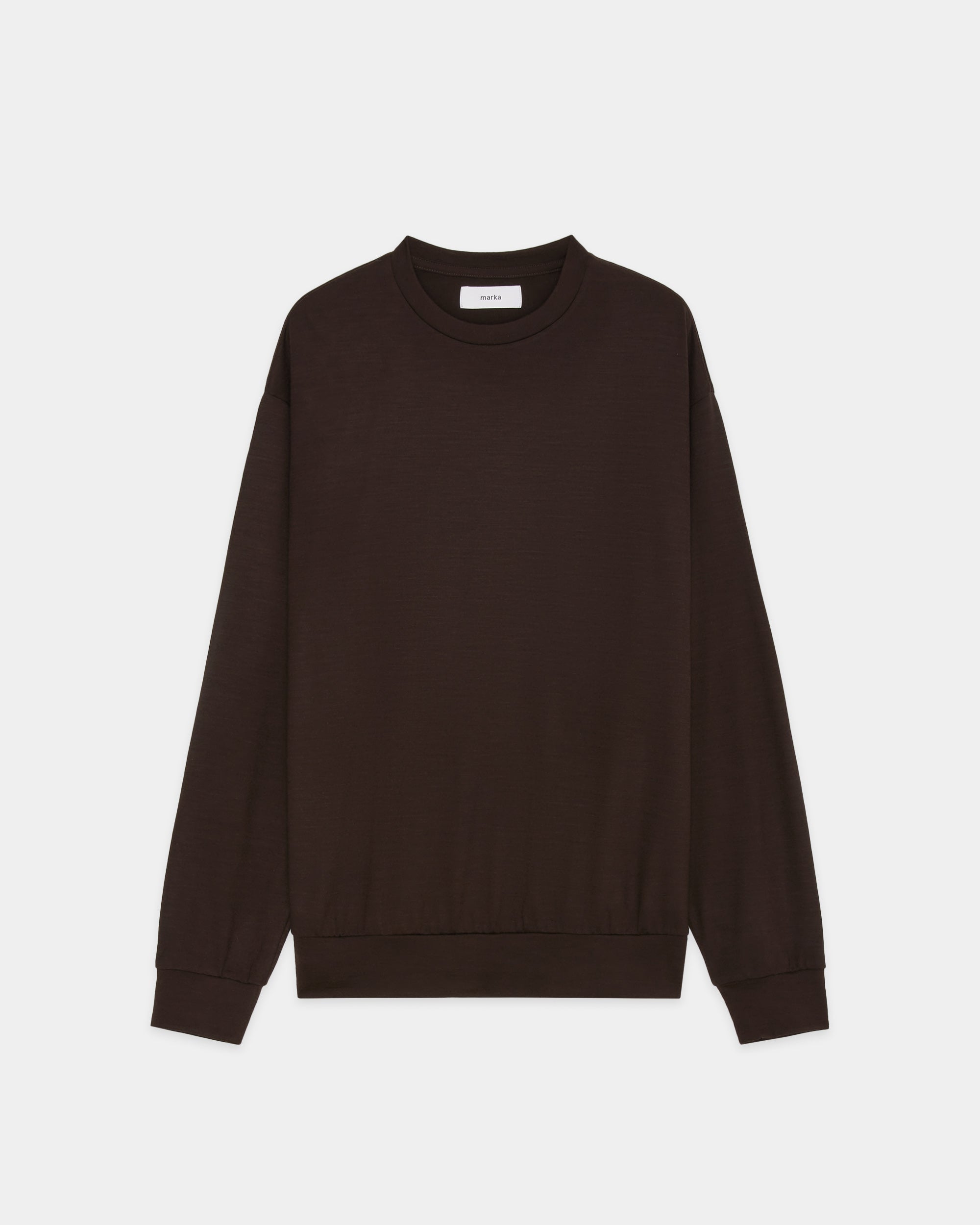 Super 100s Washable Wool Jersey / Crew Neck L/S Tee, Dark Brown