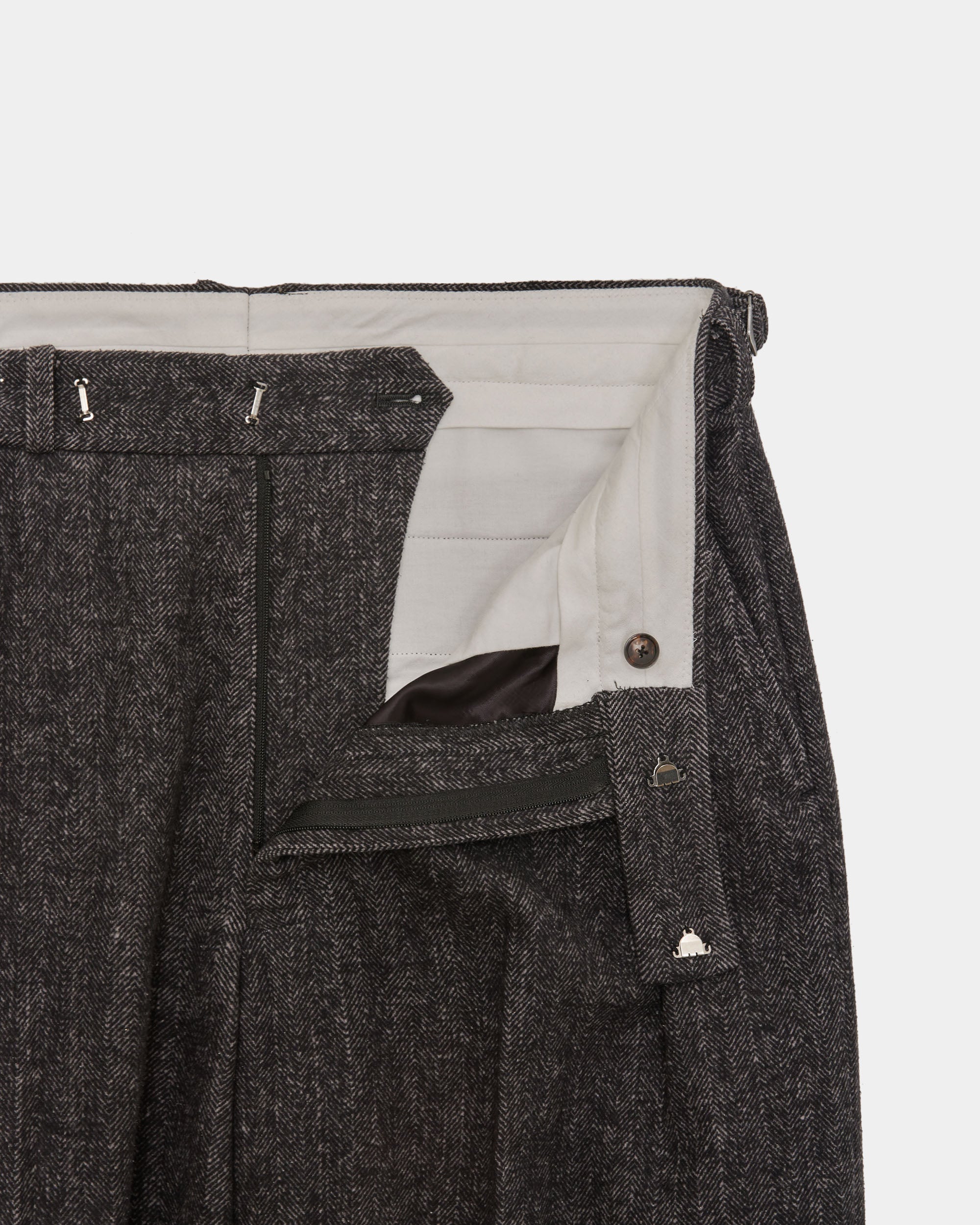 Heavy Silk Flannel / Single Pleat Wide Trousers, Herringbone