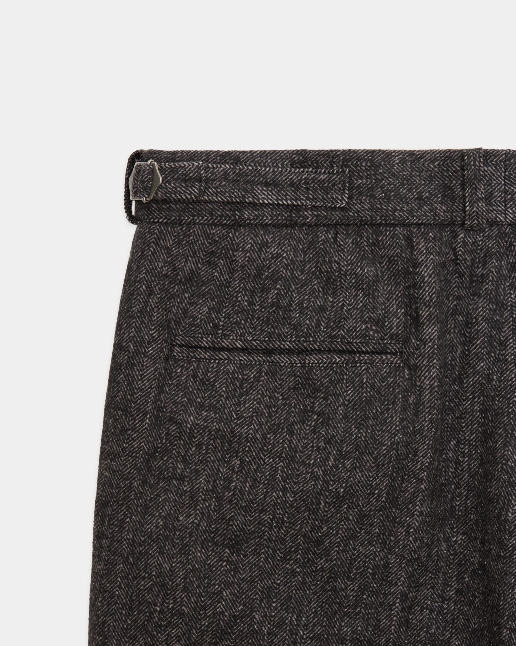 Heavy Silk Flannel / Single Pleat Wide Trousers, Herringbone