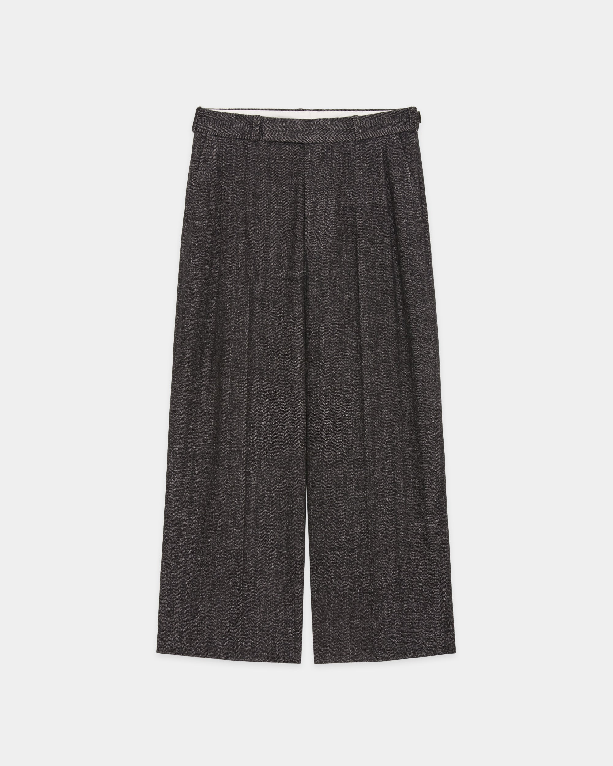 Heavy Silk Flannel / Single Pleat Wide Trousers, Herringbone