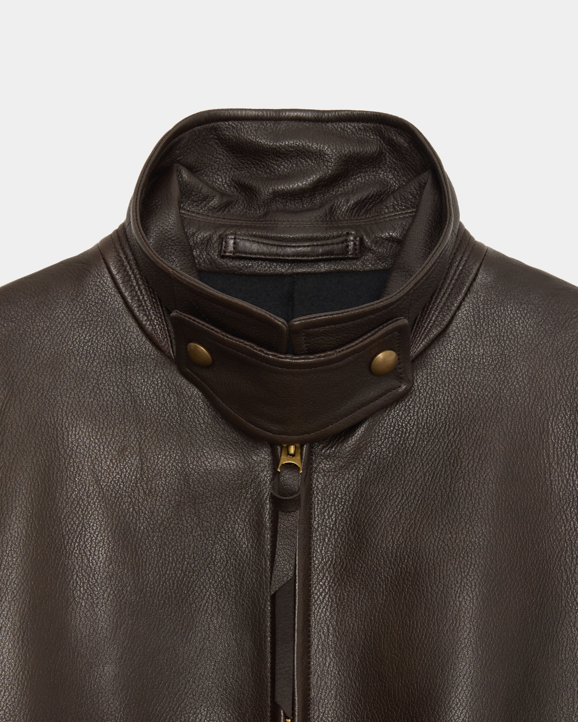 Pebbled Sheepskin / Leather Zip Car Coat, Brown