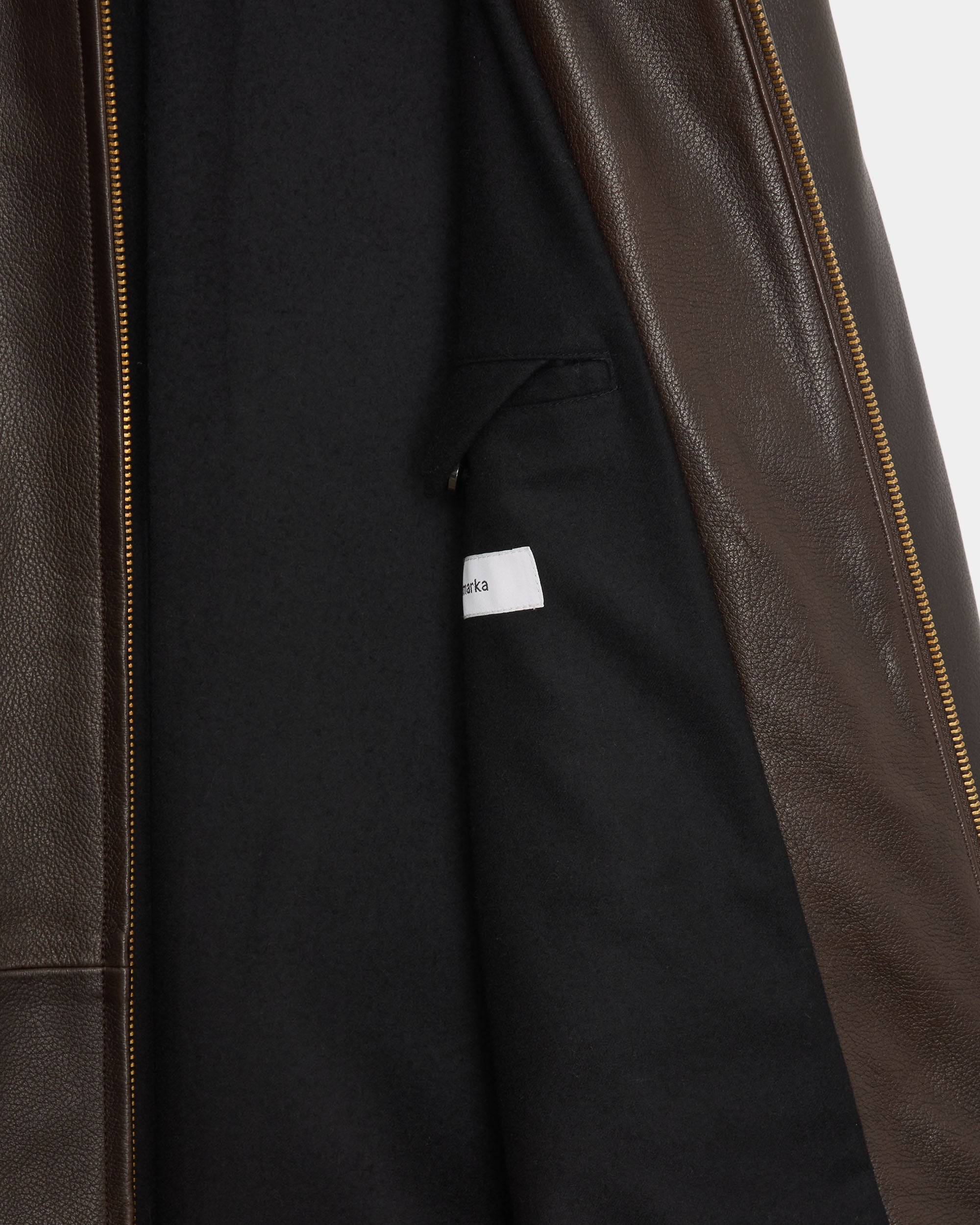 Pebbled Sheepskin / Leather Zip Car Coat, Brown