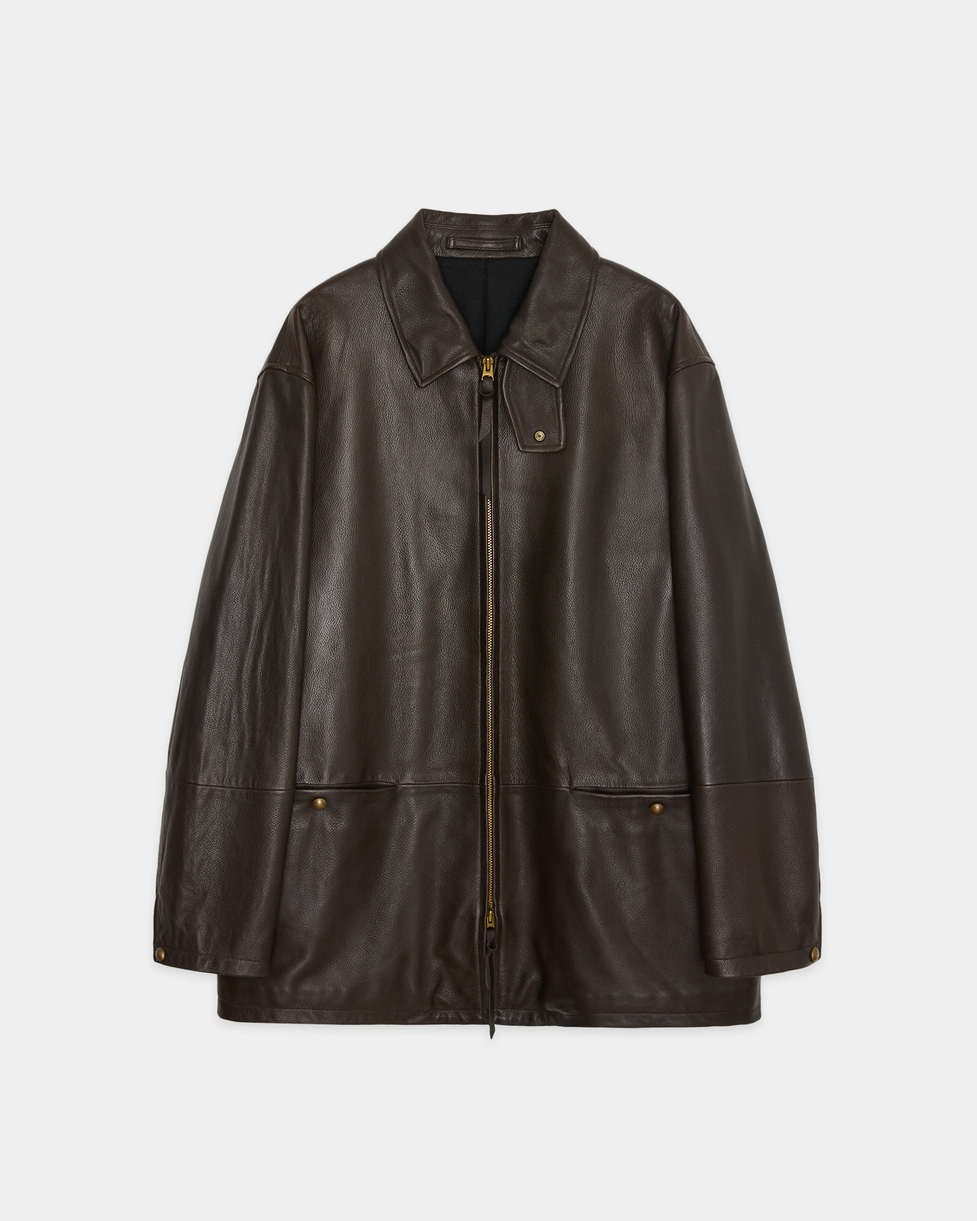 Pebbled Sheepskin / Leather Zip Car Coat, Brown