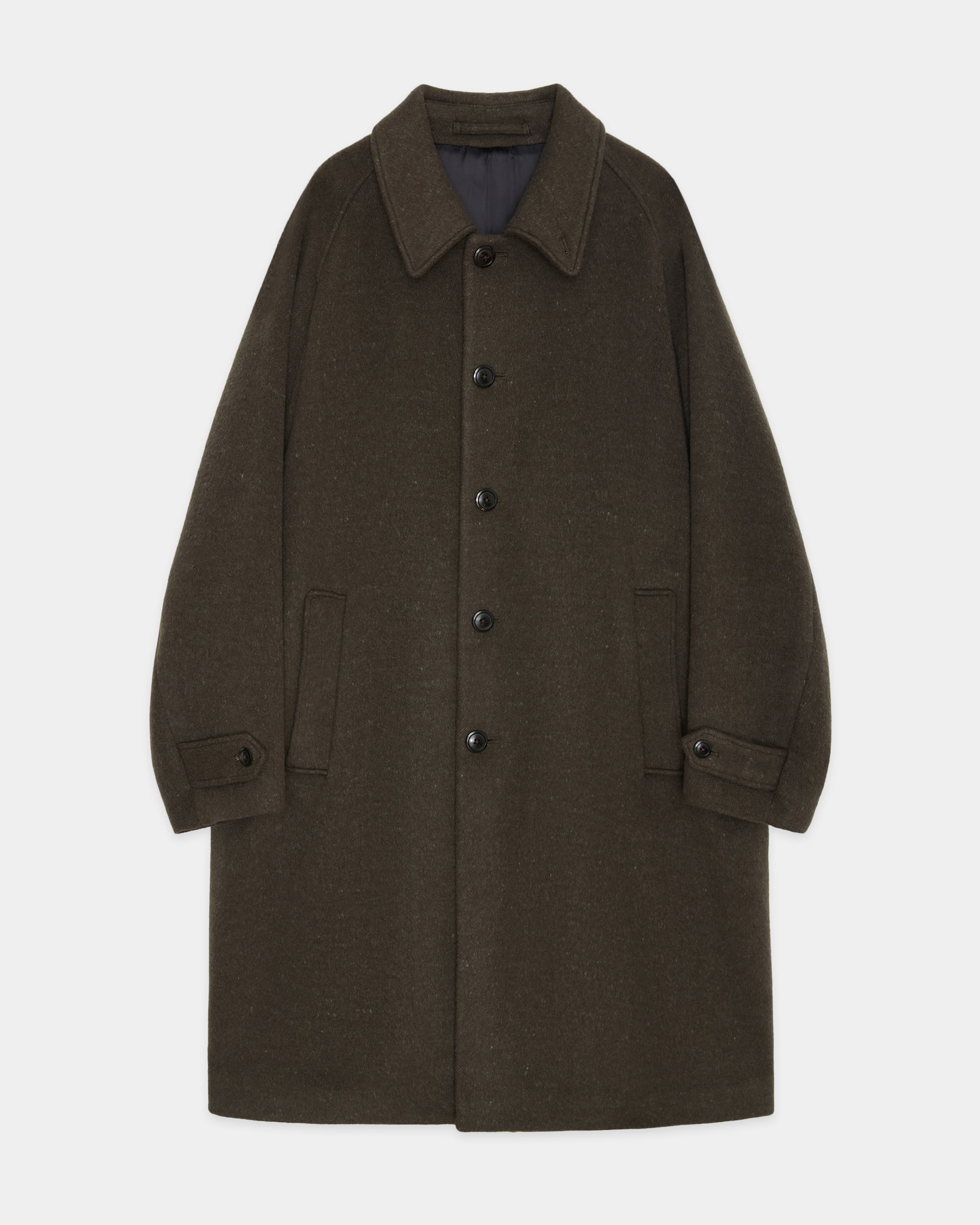 Wool Silk Double Cloth / Walk Around Overcoat, Top Olive