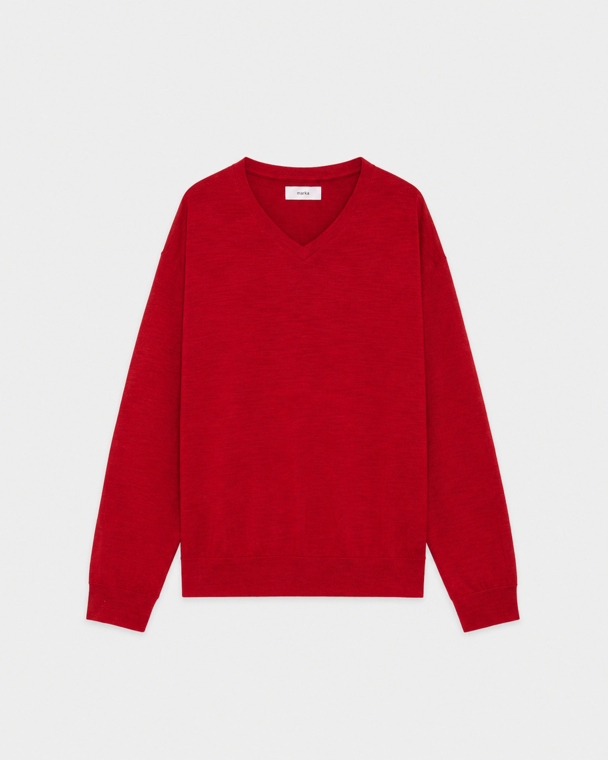 【PARKING Exclusive】Super 100s Washable Wool Jersey / V-Neck L/S Tee, Red