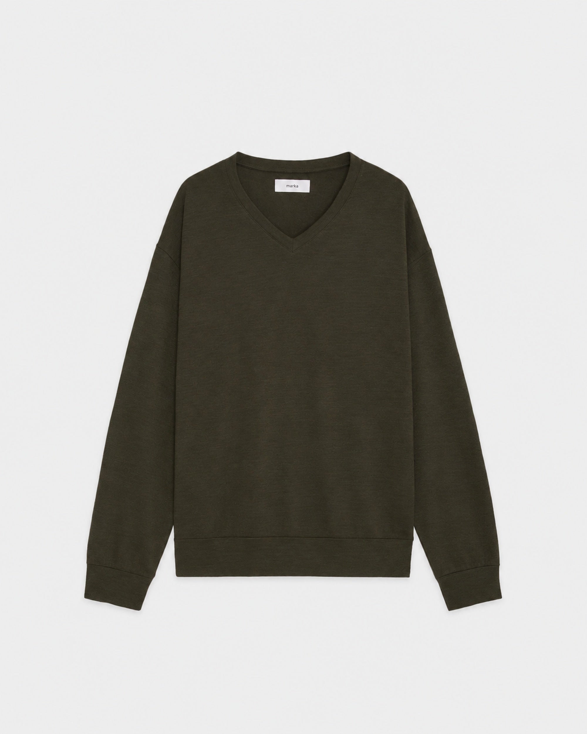【PARKING別注】スーパー100s ウォッシャブルウール天竺 / Vネック L/S Tee, Dark Olive